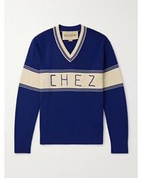 Valentino Garavani - Embroidered Striped Virgin Wool And Cotton-Blend Sweater - Lyst