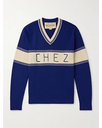Valentino Garavani - Embroidered Striped Virgin Wool And Cotton-Blend Sweater - Lyst