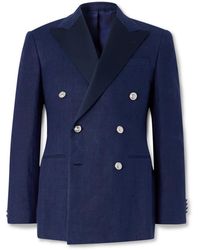 Ralph Lauren - Double-breasted Satin-trimmed Linen-canvas Blazer - Lyst