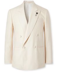 Lardini - Double-breasted Linen And Wool-blend Tuxedo Jacket - Lyst