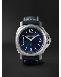 Panerai - Luminor Blu Mare Hand-wound 44mm Stainless Steel And Leather Watch - Lyst