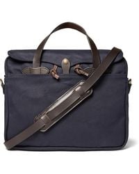 Filson Original Leather-trimmed Twill Briefcase - Blue
