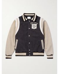 Wine Club Logo-Embroidered Full-Grain Leather and Wool-Blend Varsity Jacket