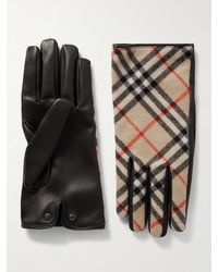 Burberry - Checked Wool And Cashmere-Blend And Leather Gloves - Lyst