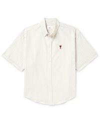 Ami Paris - Button-down Collar Logo-embroidered Striped Cotton Shirt - Lyst