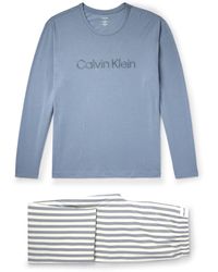 Calvin Klein - Logo-embroidered Striped Cotton-blend Pyjama Set - Lyst