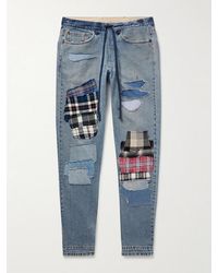 Greg Lauren - Slim-Fit Tapered Flannel Patchwork Jeans - Lyst