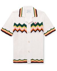 Casablancabrand - Camp-collar Logo-appliquéd Striped Crocheted Cotton Shirt - Lyst