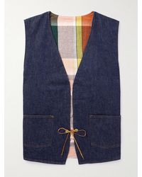 Orslow - Hippie's Reversible Denim And Checked Cotton And Linen-blend Gilet - Lyst