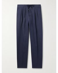 Brunello Cucinelli - Tapered Pleated Linen Drawstring Trousers - Lyst