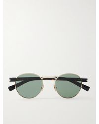 Saint Laurent - Sonnenbrille mit goldfarbenem rundem Rahmen und Details aus Azetat in Schildpattoptik - Lyst