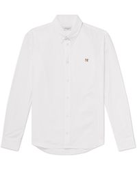 Maison Kitsuné - Button-down Collar Logo-embroidered Cotton-poplin Shirt - Lyst