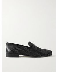 Manolo Blahnik - Padstow Collapsible-Heel Leather-Trimmed Raffia Loafers - Lyst
