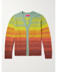The Elder Statesman - Striped Cashmere And Cotton-blend Cardigan - Lyst