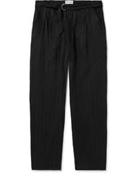 Oliver Spencer - Straight-leg Belted Pleated Embroidered Linen Trousers - Lyst
