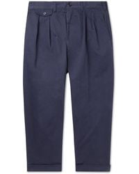 Beams Plus - Tapered Cropped Pleated Cotton-Blend Twill Trousers - Lyst