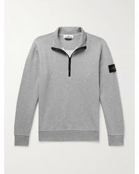 Stone Island - Sweatshirt aus Baumwoll-Jersey mit Logodetail und kurzem Reißverschluss in Stückfärbung - Lyst