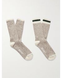 Beams Plus - Rag Set aus zwei Paar Socken aus einer Baumwollmischung in Rippstrick mit Streifen - Lyst