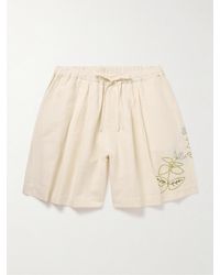 STORY mfg. - Bridge Wide-leg Embroidered Cotton And Linen-blend Drawstring Shorts - Lyst