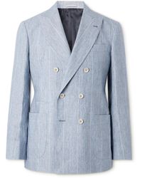 Brunello Cucinelli - Double-breasted Striped Linen Suit Jacket - Lyst