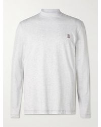 Brunello Cucinelli - Logo-Embroidered Mélange Cotton-Jersey Mock-Neck T-Shirt - Lyst