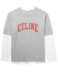 Celine - Layered Logo-Print Cotton-Jersey T-Shirt - Lyst