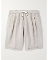 Brunello Cucinelli - Straight-leg Pleated Linen Drawstring Bermuda Shorts - Lyst