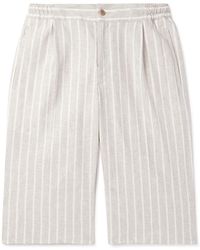 Kiton - Straight-leg Pleated Striped Linen-blend Shorts - Lyst