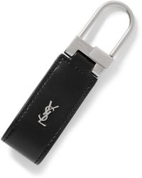 Saint Laurent - Tiny Cassandre Logo-embellished Leather And Silver-tone Key Fob - Lyst