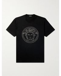 Versace - Crystal-Embellished Logo-Embroidered Cotton-Jersey T-Shirt - Lyst