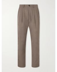 Kartik Research - Embroidered Pleated Straight-Leg Wool-Canvas Trousers - Lyst
