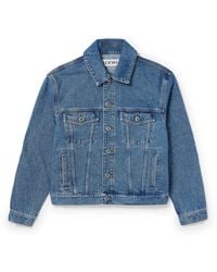 Loewe - Anagram Leather-Trimmed Embroidered Denim Trucker Jacket - Lyst
