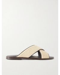 Manolo Blahnik - Otawi Woven Raffia And Leather Sandals - Lyst