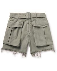 Dries Van Noten - Pez Straight-leg Belted Frayed Garment-dyed Cotton Shorts - Lyst