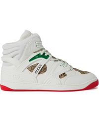 Gucci Basket Rubber-trimmed Monogrammed Canvas And Leather High-top Sneakers - White