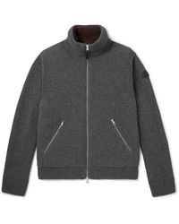 Moncler - Slim-fit Logo-appliquéd Shearling-trimmed Wool Down Zip-up Cardigan - Lyst