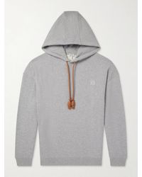 Loewe - Anagram-embroidered Leather-trimmed Cotton-fleece Hoodie - Lyst