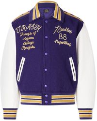 Needles - Cropped Leather-trimmed Melton Wool Letter Jacket - Lyst