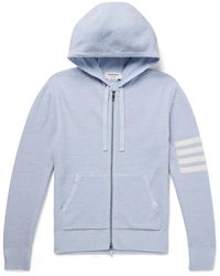 Thom Browne - Intarsia-knit Striped Textured Linen And Cotton-blend Zip-up Hoodie - Lyst