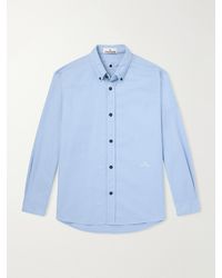 Stone Island - Button-Down Collar Logo-Embroidered Organic Cotton-Tela Shirt - Lyst