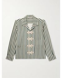Bode - Trillium Camp-Collar Appliquéd Striped Silk Shirt - Lyst