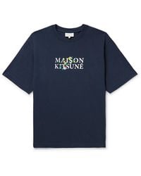 Maison Kitsuné - Embroidered Logo-print Cotton-jersey T-shirt - Lyst