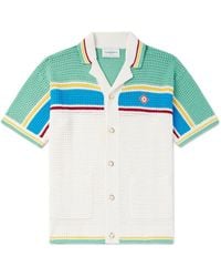 Casablancabrand - Camp-collar Logo-appliquéd Striped Open-knit Stretch-cotton Shirt - Lyst