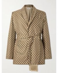 Celine - Jacke aus bedrucktem Seiden-Twill mit Gürtel und Fransen - Lyst
