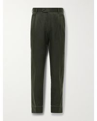 Brioni - Shebha Slim-leg Pleated Silk And Linen-blend Twill Trousers - Lyst