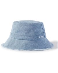 A.P.C. - Logo-print Frayed Denim Bucket Hat - Lyst