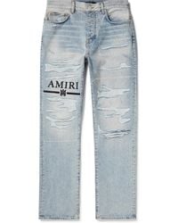 Amiri - Straight-leg Logo-embroidered Distressed Jeans - Lyst