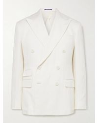 Ralph Lauren - Double-breasted Herringbone Cotton And Linen-blend Suit Jacket - Lyst