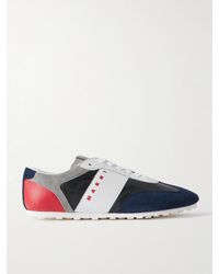 Marni - Logo-Embroidered Suede-Trimmed Leather Sneakers - Lyst