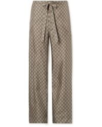 Gucci - Straight-Leg Monogrammed Silk Trousers - Lyst